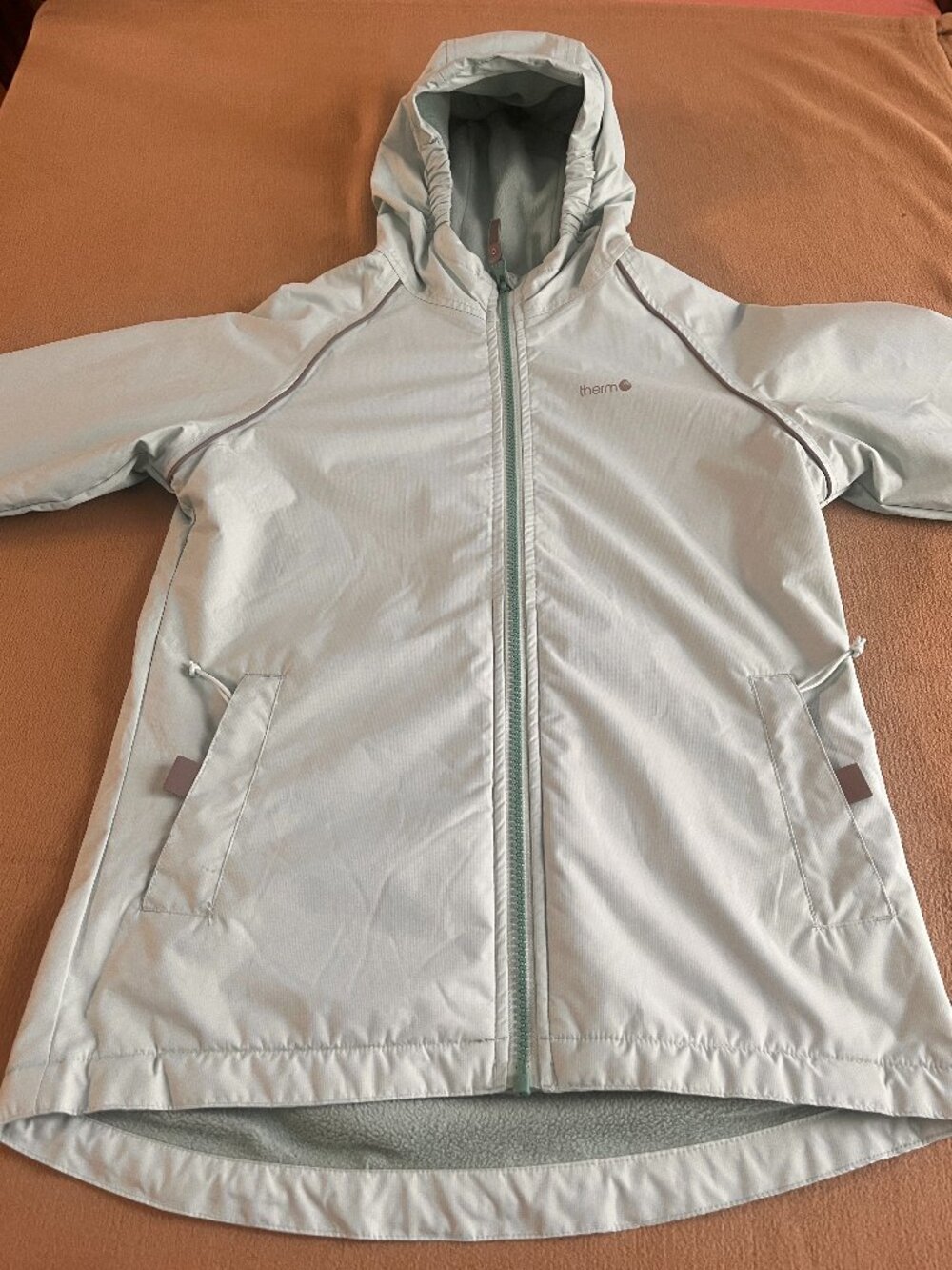 Therm Kids Rain Light Blue Hooded Windbreaker Jacket Size 10